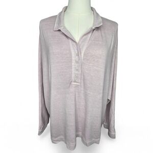 Poetry Hemp Blend Raglan Sleeve Half Button Collared Shirt Grey Lavender 16‎